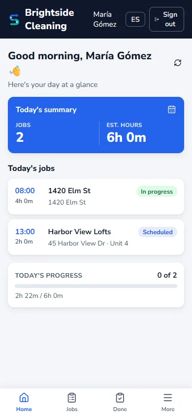 Crew app with today's jobs
